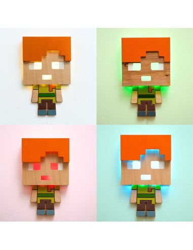 Applique Alex Minecraft LED RGB Smart Artigianale in Legno