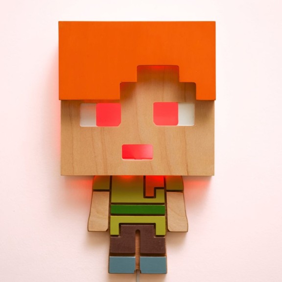 Applique Alex Minecraft LED RGB Smart Artigianale in Legno 2