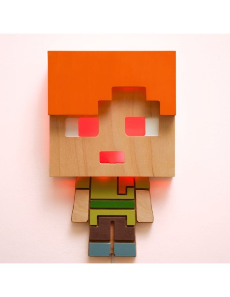 Applique Alex Minecraft LED RGB Smart Artigianale in Legno