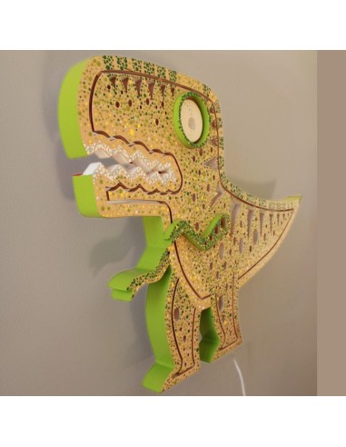 Applique Dino LED Smart Artigianale in Legno - Alexa & Google