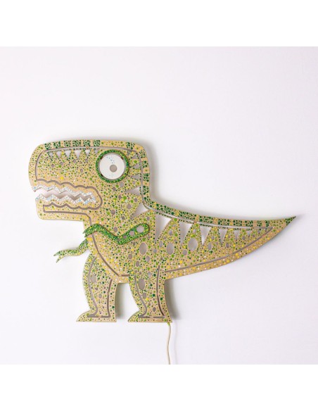 Applique Dino LED Smart Artigianale in Legno - Alexa & Google