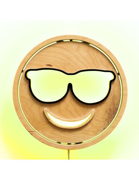 Applique Emoji Cool LED RGB Smart Artigianale in Legno
