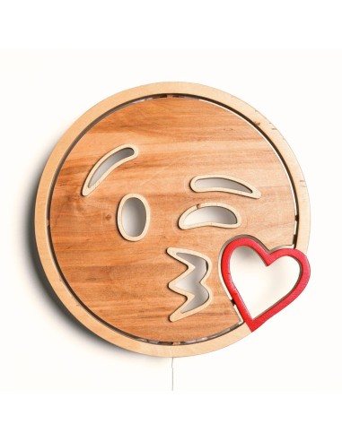 Applique Emoji Kiss LED RGB Smart Artigianale in Legno