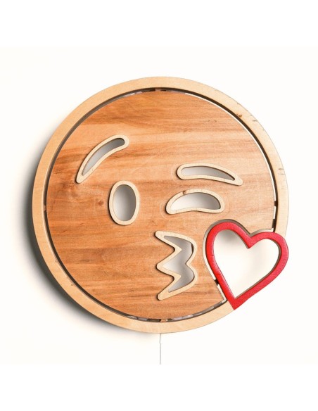 Applique Emoji Kiss LED RGB Smart Artigianale in Legno