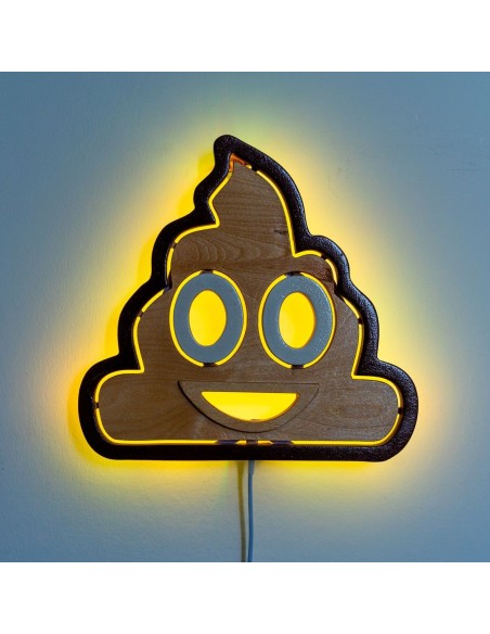 Applique Emoji Poo LED RGB Smart Artigianale in Legno