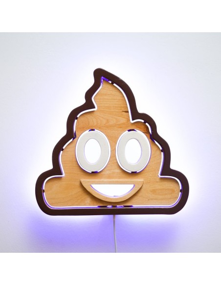 Applique Emoji Poo LED RGB Smart Artigianale in Legno