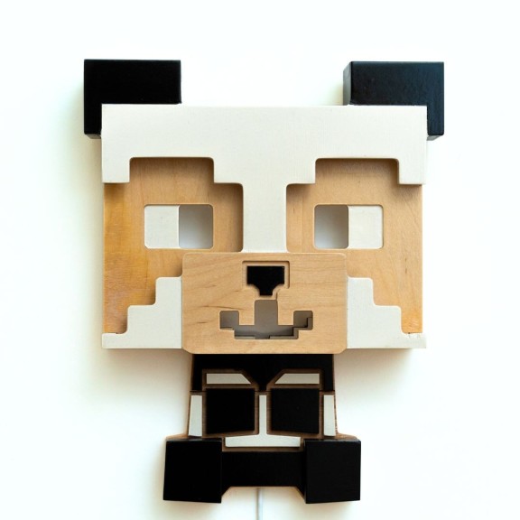 Applique Panda Minecraft LED Smart Artigianale in Legno