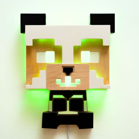 Applique Panda Minecraft LED Smart Artigianale in Legno 2