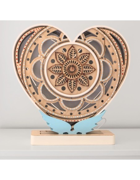 Lampada Cuore LED Smart Double-Sided Artigianale in Legno | FlamboFun