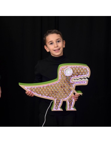 Lampada DinoRex LED Smart Double-Sided in Legno di Betulla | FlamboFun