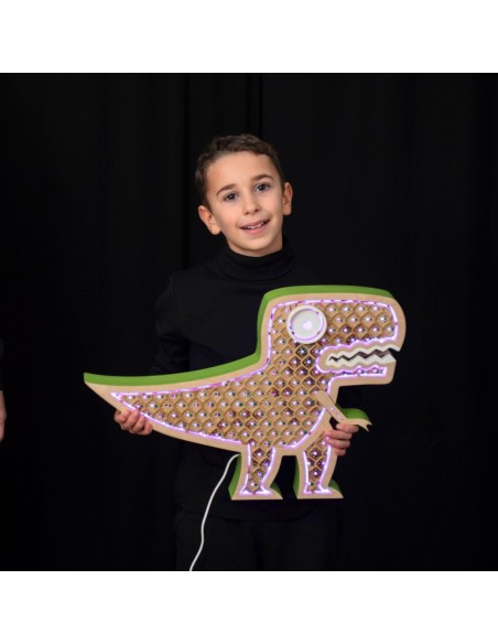 Lampada DinoRex LED Smart Double-Sided in Legno di Betulla | FlamboFun