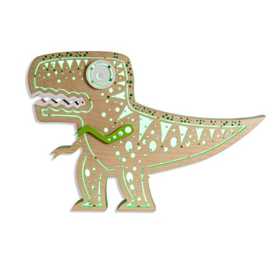 Lampada DinoRex LED Smart Double-Sided in Legno di Betulla | FlamboFun