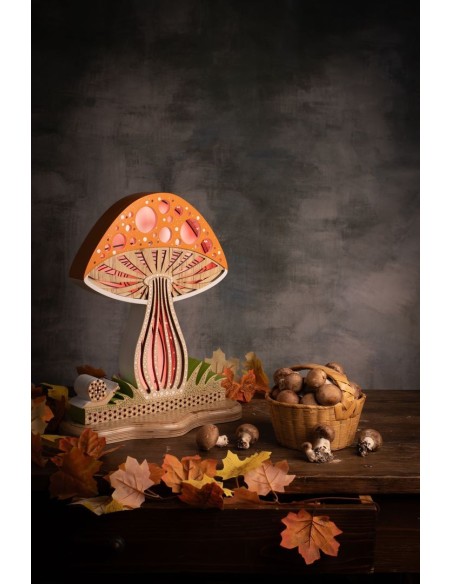 Lampada Fungo LED Smart Double-Sided in Legno Artigianale | FlamboFun