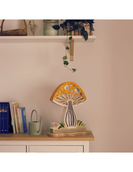 Lampada Fungo LED Smart Double-Sided in Legno Artigianale | FlamboFun