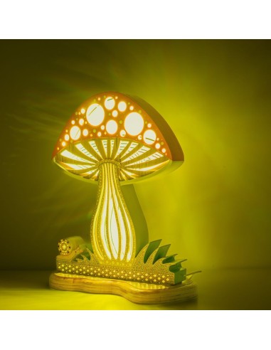 Lampada Fungo LED Smart Double-Sided in Legno Artigianale | FlamboFun