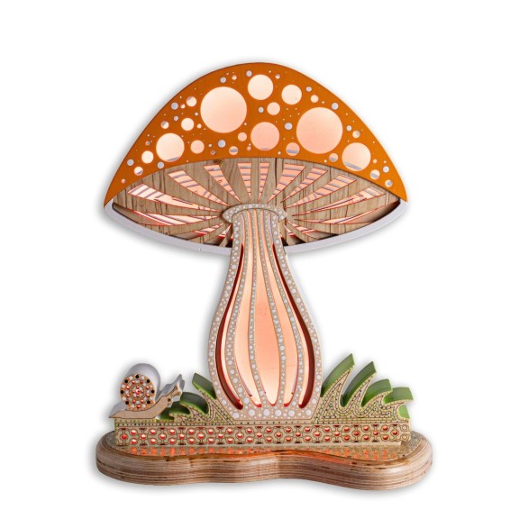 Lampada Fungo LED Smart Double-Sided in Legno Artigianale | FlamboFun