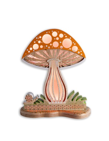 Lampada Fungo LED Smart Double-Sided in Legno Artigianale | FlamboFun