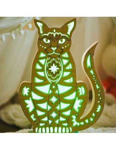Lampada Gatto LED Smart Double-Sided Artigianale in Legno | FlamboFun