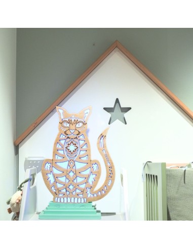 Lampada Gatto LED Smart Double-Sided Artigianale in Legno | FlamboFun