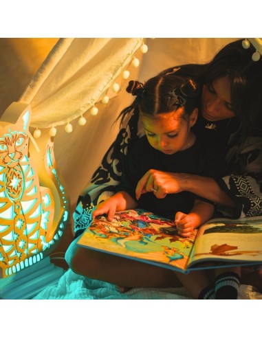 Lampada Gatto LED Smart Double-Sided Artigianale in Legno | FlamboFun