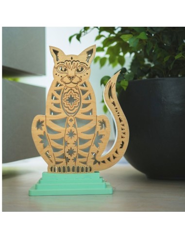 Lampada Gatto LED Smart Double-Sided Artigianale in Legno | FlamboFun