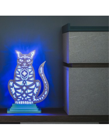 Lampada Gatto LED Smart Double-Sided Artigianale in Legno | FlamboFun