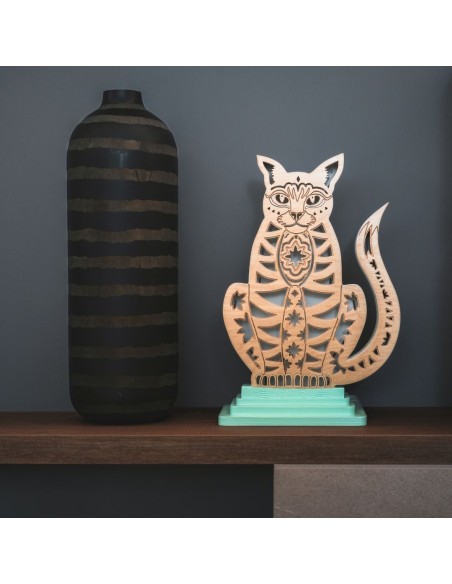 Lampada Gatto LED Smart Double-Sided Artigianale in Legno | FlamboFun