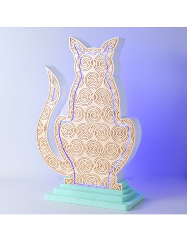 Lampada Gatto LED Smart Double-Sided Artigianale in Legno | FlamboFun
