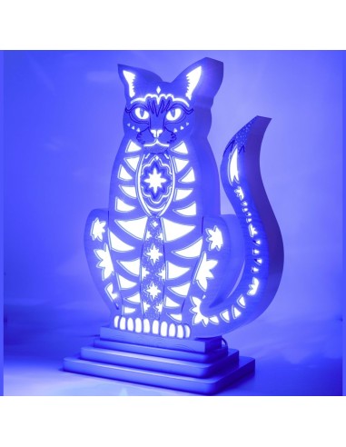 Lampada Gatto LED Smart Double-Sided Artigianale in Legno | FlamboFun