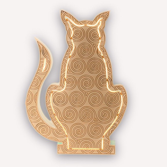 Lampada Gatto LED Smart Double-Sided Artigianale in Legno | FlamboFun 2