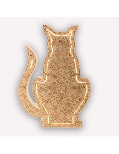 Lampada Gatto LED Smart Double-Sided Artigianale in Legno | FlamboFun