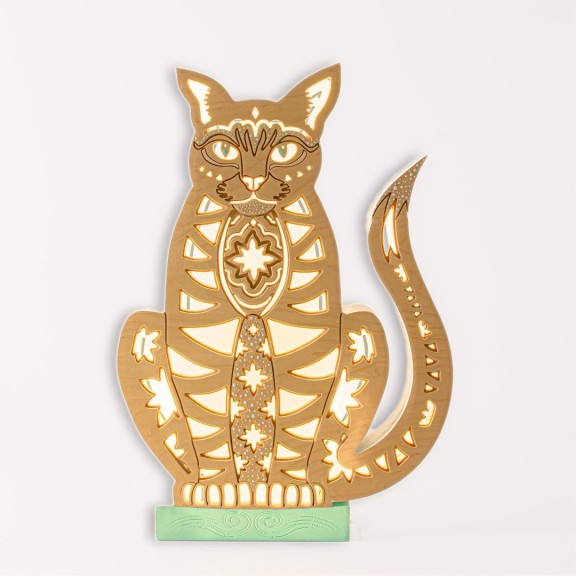Lampada Gatto LED Smart Double-Sided Artigianale in Legno | FlamboFun