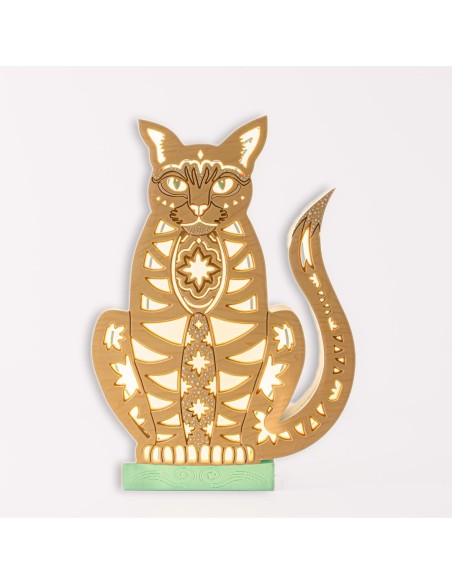Lampada Gatto LED Smart Double-Sided Artigianale in Legno | FlamboFun