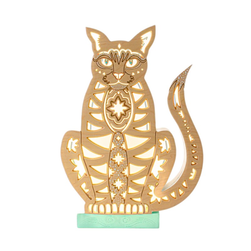 Lampada Gatto LED Smart Double-Sided Artigianale in Legno | FlamboFun