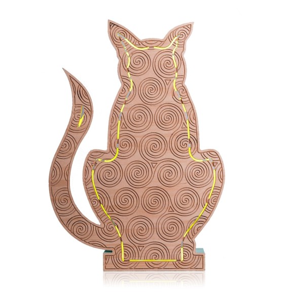 Lampada Gatto LED Smart Double-Sided Artigianale in Legno | FlamboFun 2