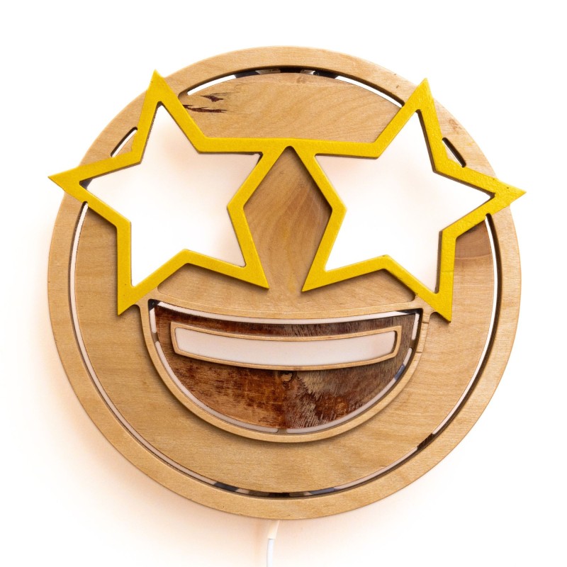 Applique Emoji Star LED RGB Smart in Legno Artigianale