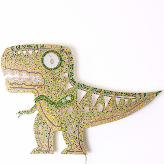 Applique Dino LED Smart Artigianale in Legno - Alexa & Google
